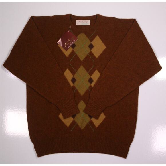 McGeorge of Scotland Brown Argyle Scotland Lambswool Crewneck Sweater Mens Small - Picture 1 of 8